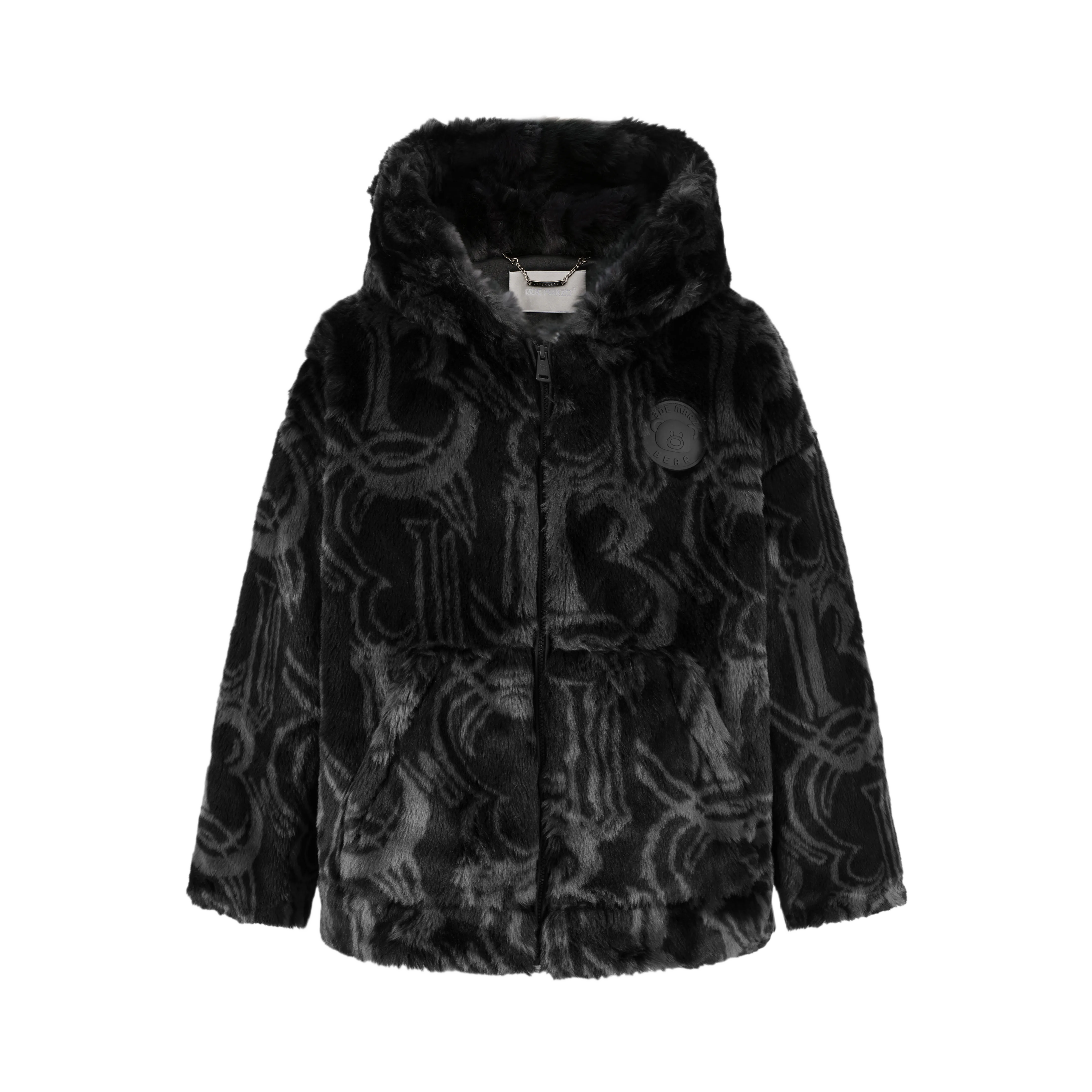 13DE MARZO Artificial Fur Logo Coat