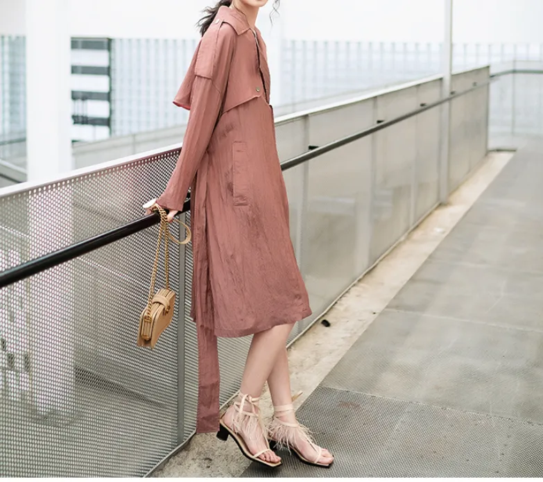 8GIRLS DESIGN BELTED LONGLINE TRENCH COAT