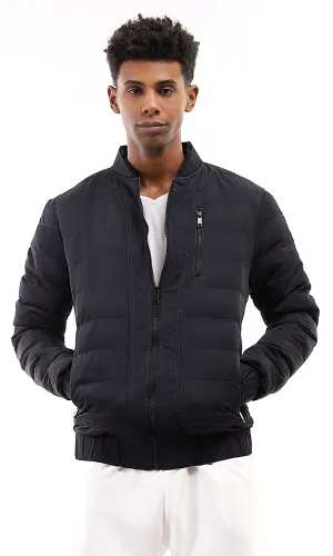 95822 Navy Blue Puffer Jacket With Side Pockets