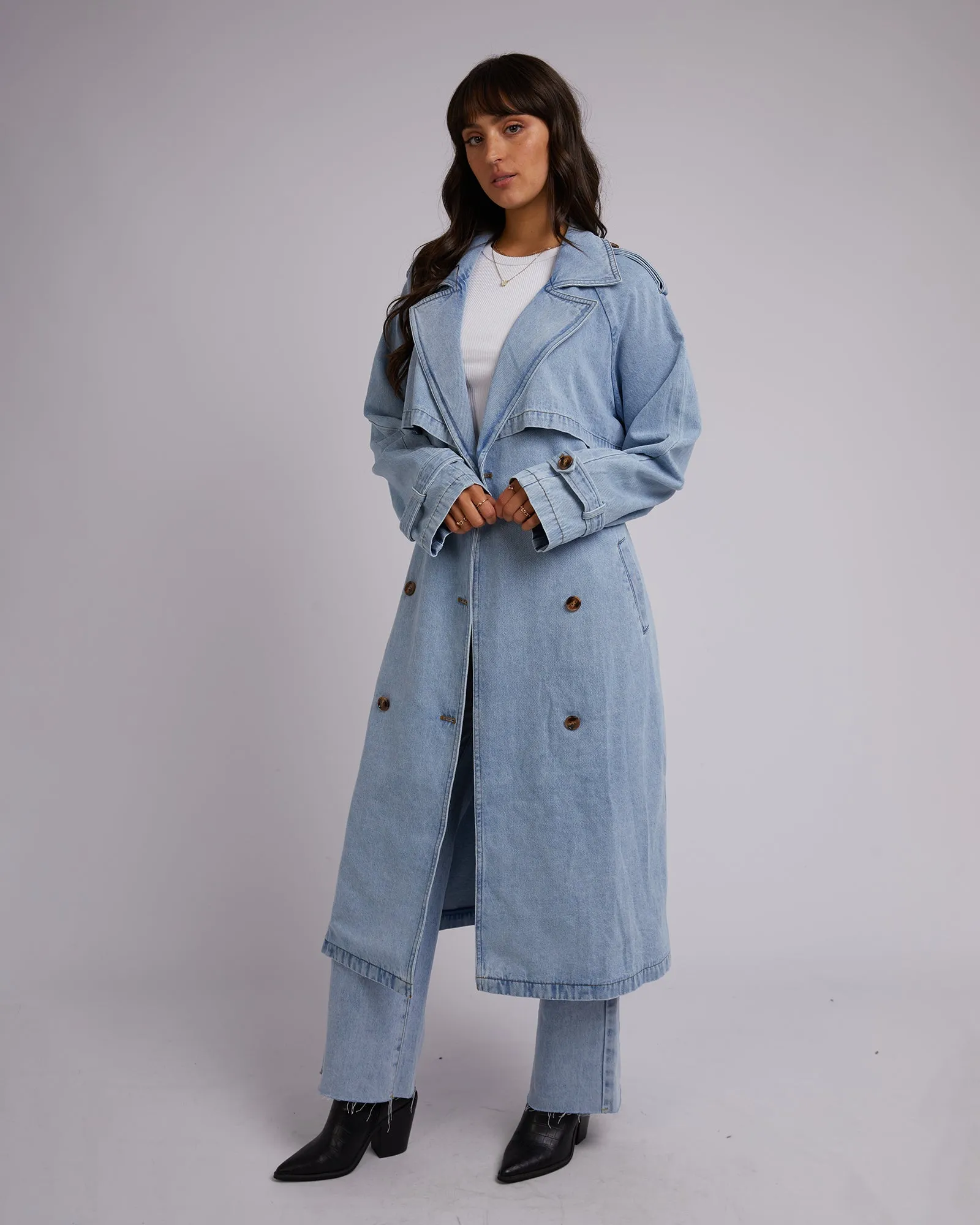 All About Eve Rio Denim Trench Coat - Light Blue