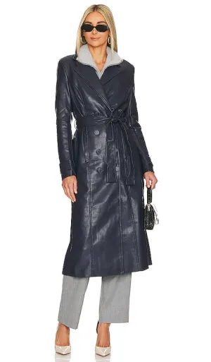 Bardot Vegan Leather Trench Coat in Navy