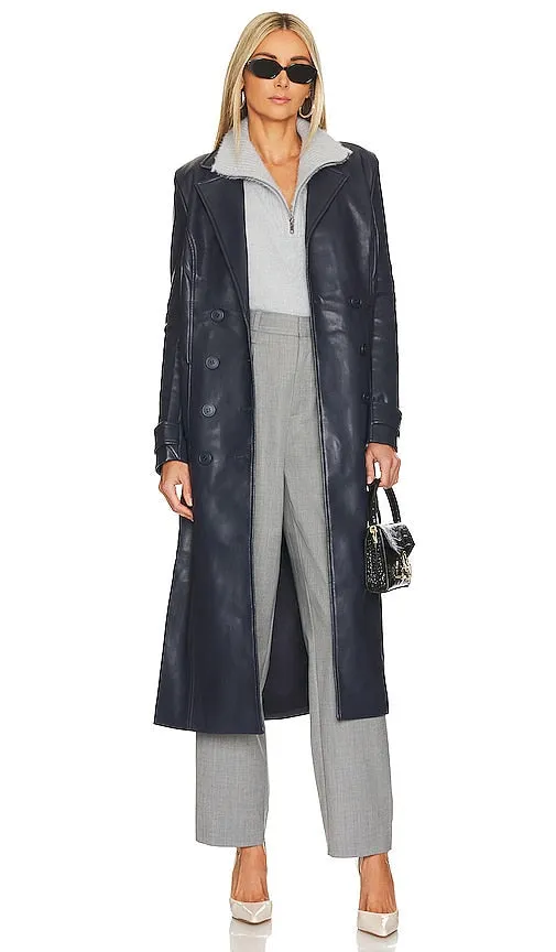 Bardot Vegan Leather Trench Coat in Navy
