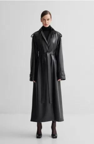 Berni Black Leather Long Trench Coat Women Outfit