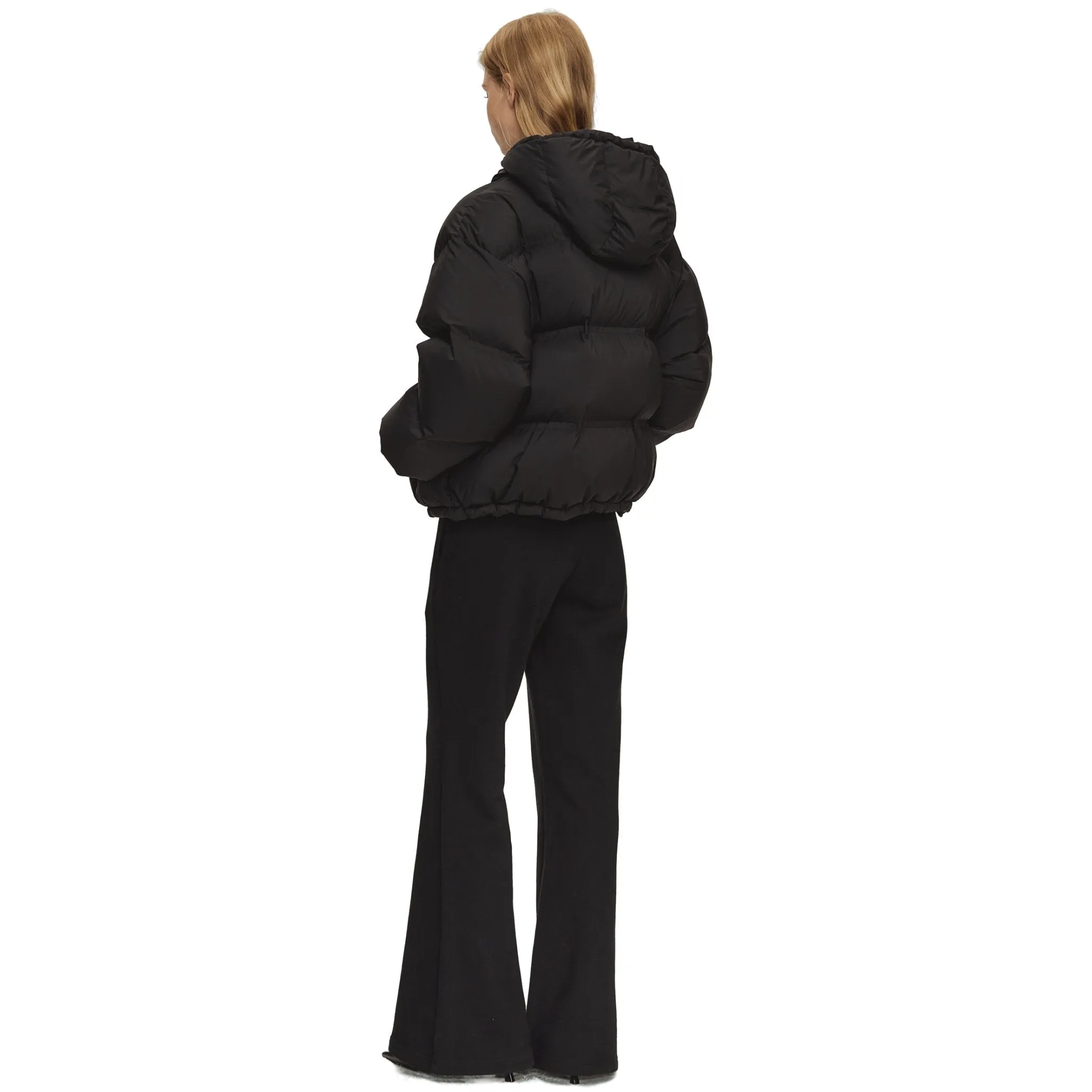 Black Embroidered Hooded Warm Puffer Jacket
