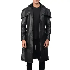 Black Leather Trench Coat - Classic & Timeless Style