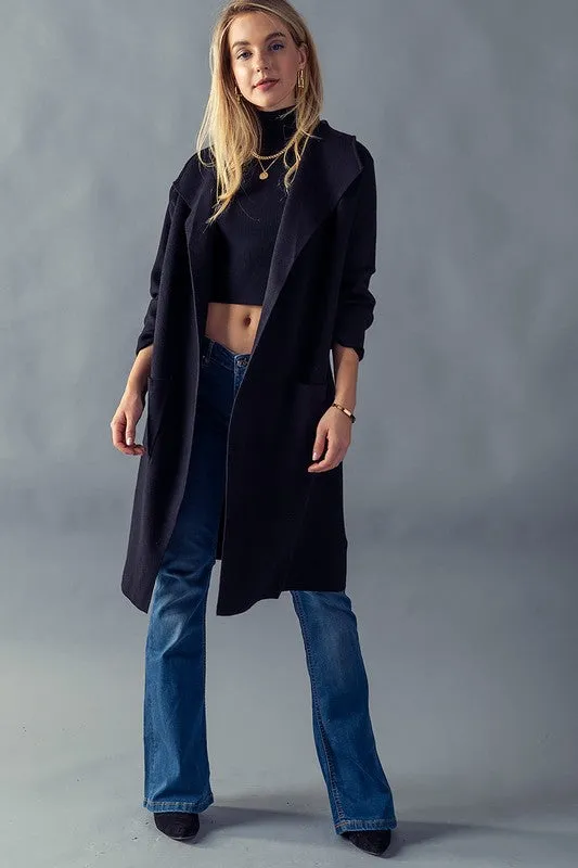 Black Longline Open Coat