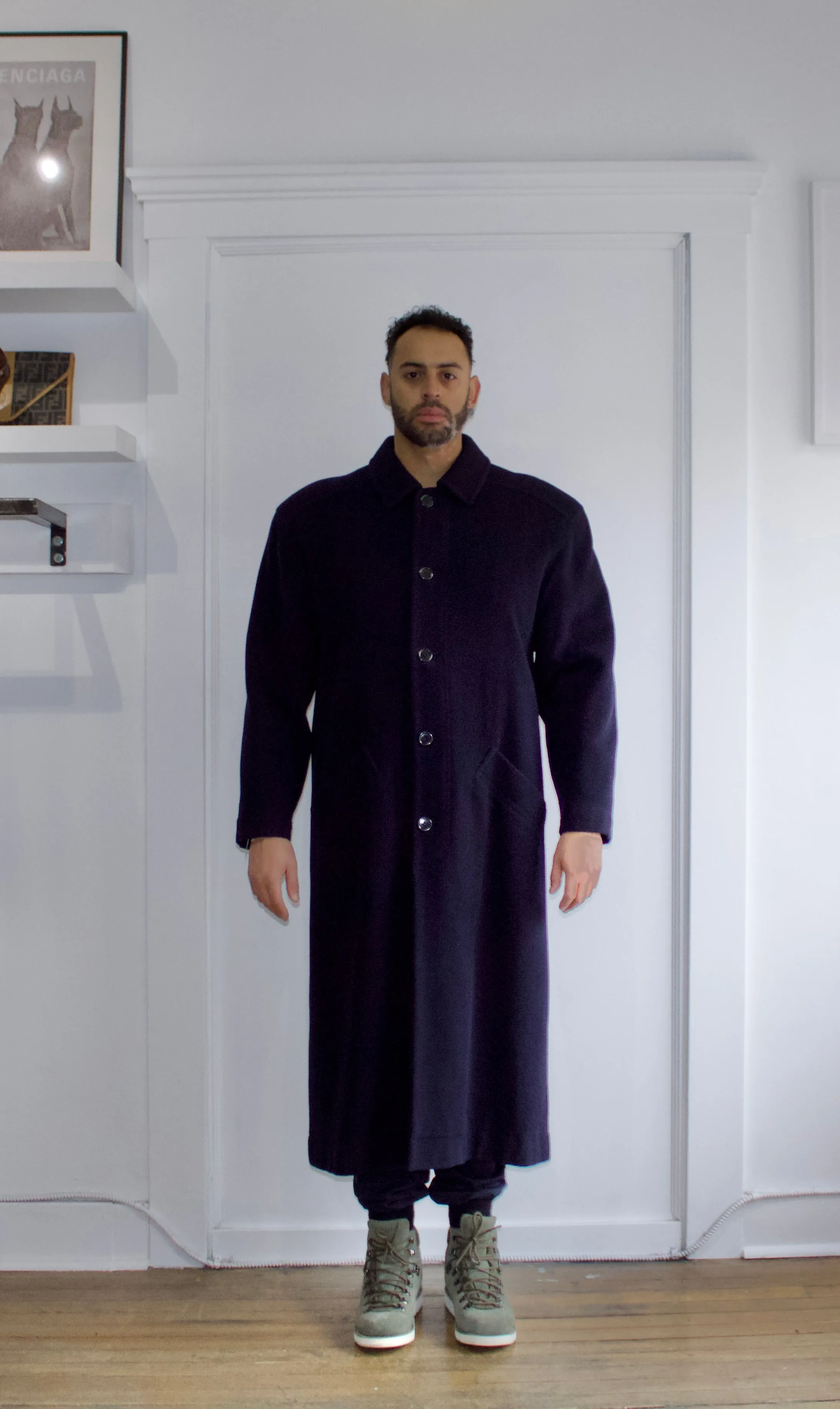ByBlos Navy Blue Fleece-Like Wool Blend Trench Coat