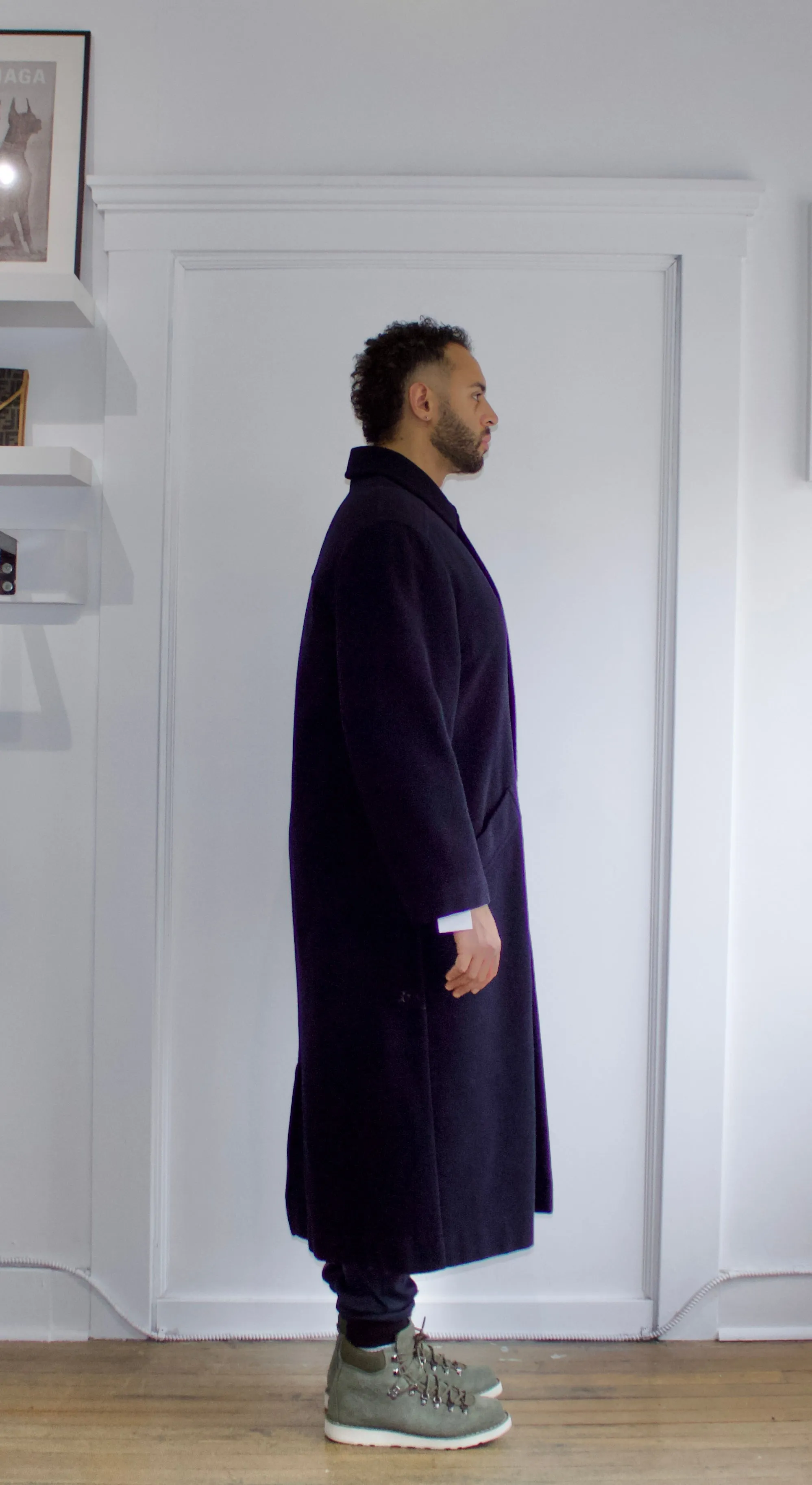 ByBlos Navy Blue Fleece-Like Wool Blend Trench Coat