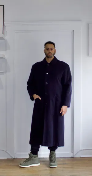 ByBlos Navy Blue Fleece-Like Wool Blend Trench Coat