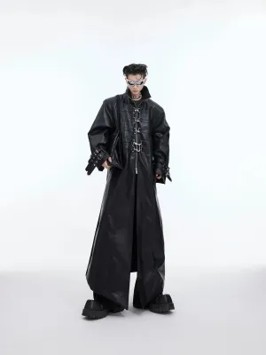 Deconstructed Faux Leather Overcoat | Split-Fold Loose Trench Outwear