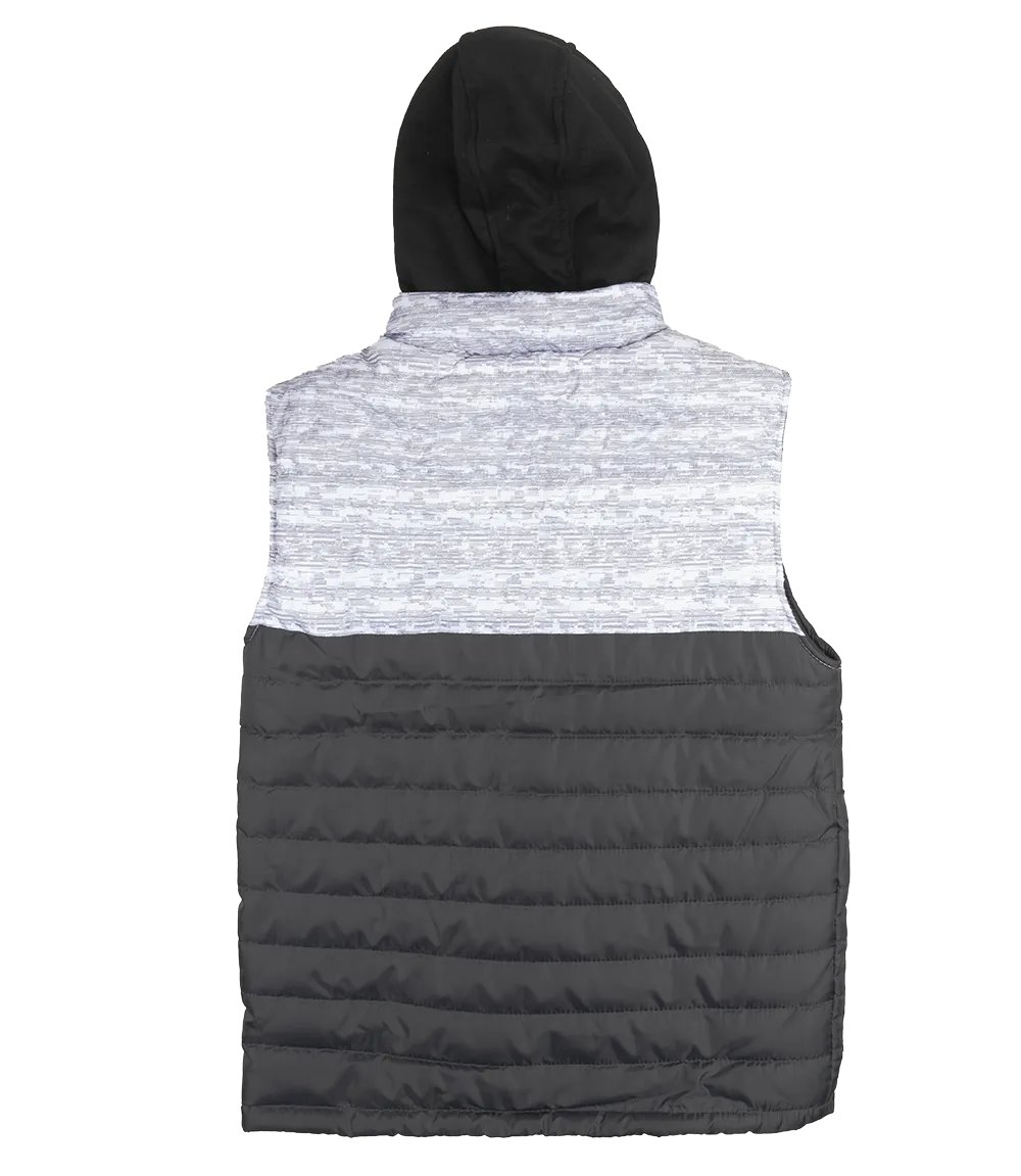 ECKO UNLTD PUFFER BOMBER VEST HOODIE WHT FLYKNIT/MAGNET - EO32O354