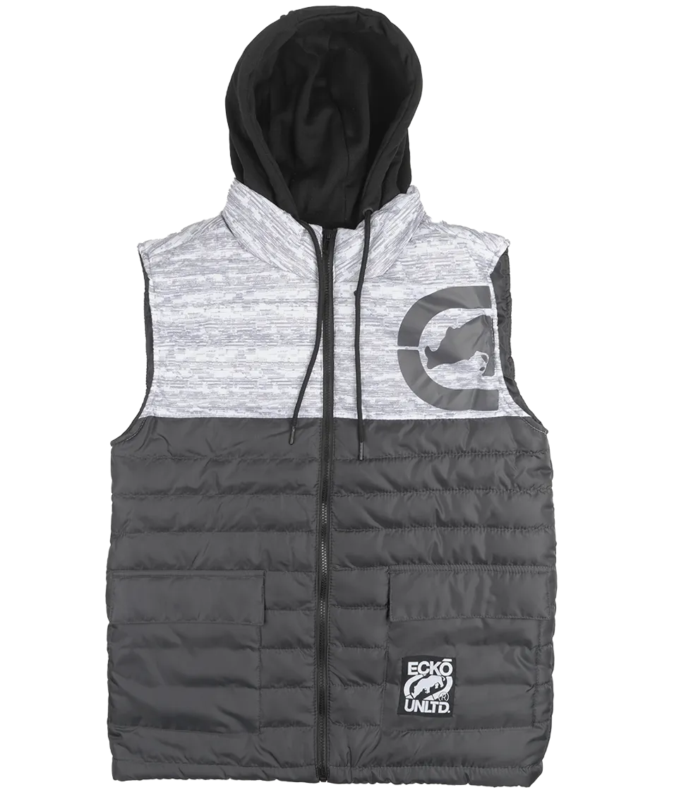 ECKO UNLTD PUFFER BOMBER VEST HOODIE WHT FLYKNIT/MAGNET - EO32O354