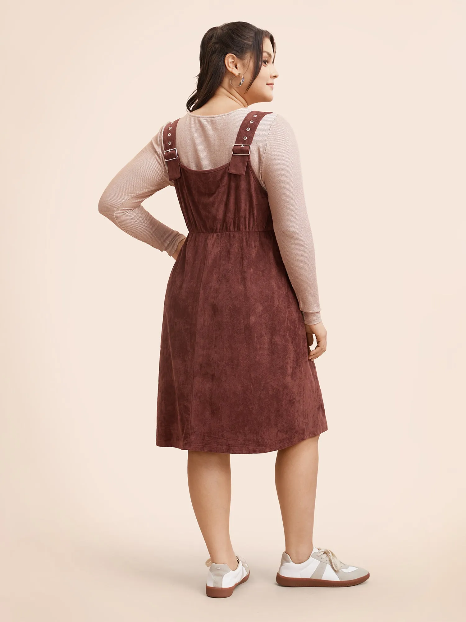 Faux Suede Pocket Overall Dress