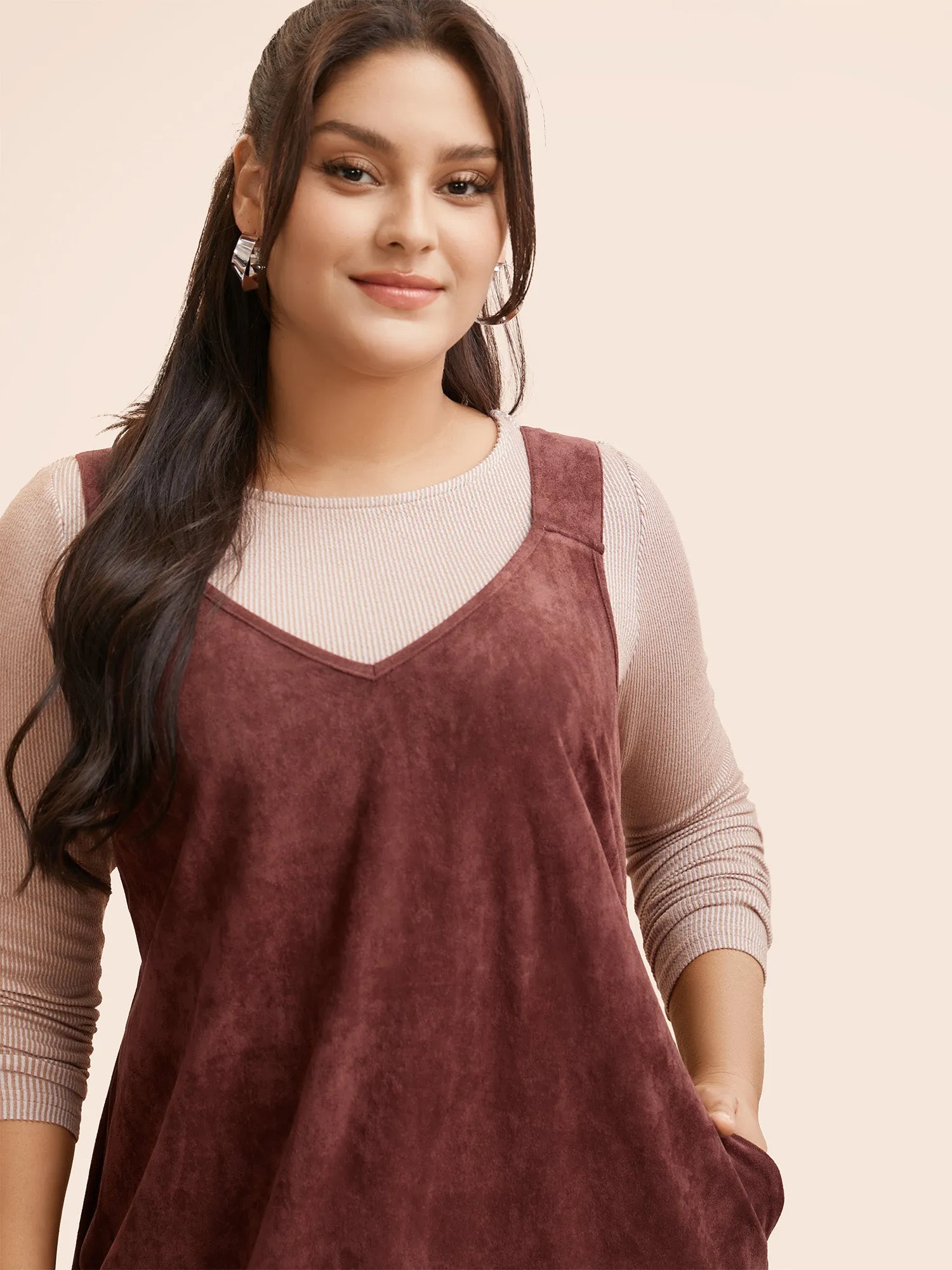 Faux Suede Pocket Overall Dress