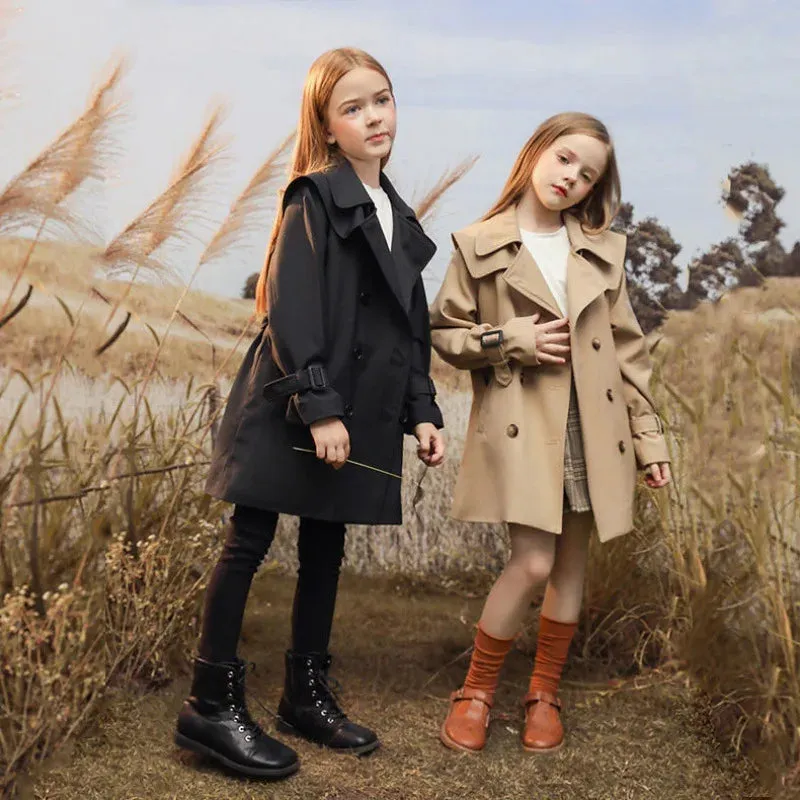 Girls Windbreaker Trench Coat Windproof Mid-Length Jacket Overcoat