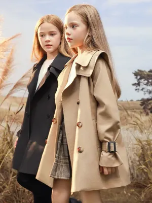 Girls Windbreaker Trench Coat Windproof Mid-Length Jacket Overcoat