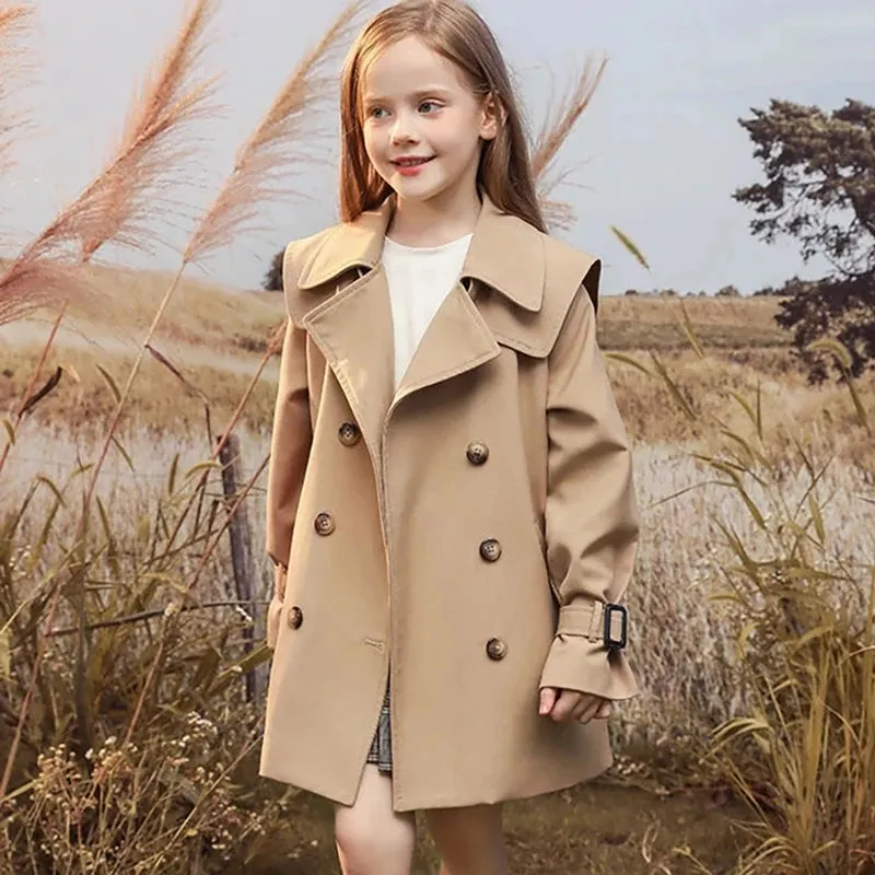 Girls Windbreaker Trench Coat Windproof Mid-Length Jacket Overcoat
