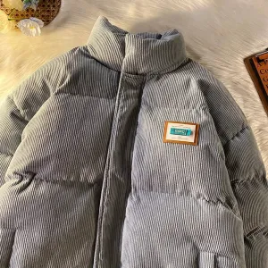Harajuku Men's Warm Parkas Winter Coat Corduroy Cotton Oversize Male Winter Jackets Windbreaker Padded Coat Woman Parkas