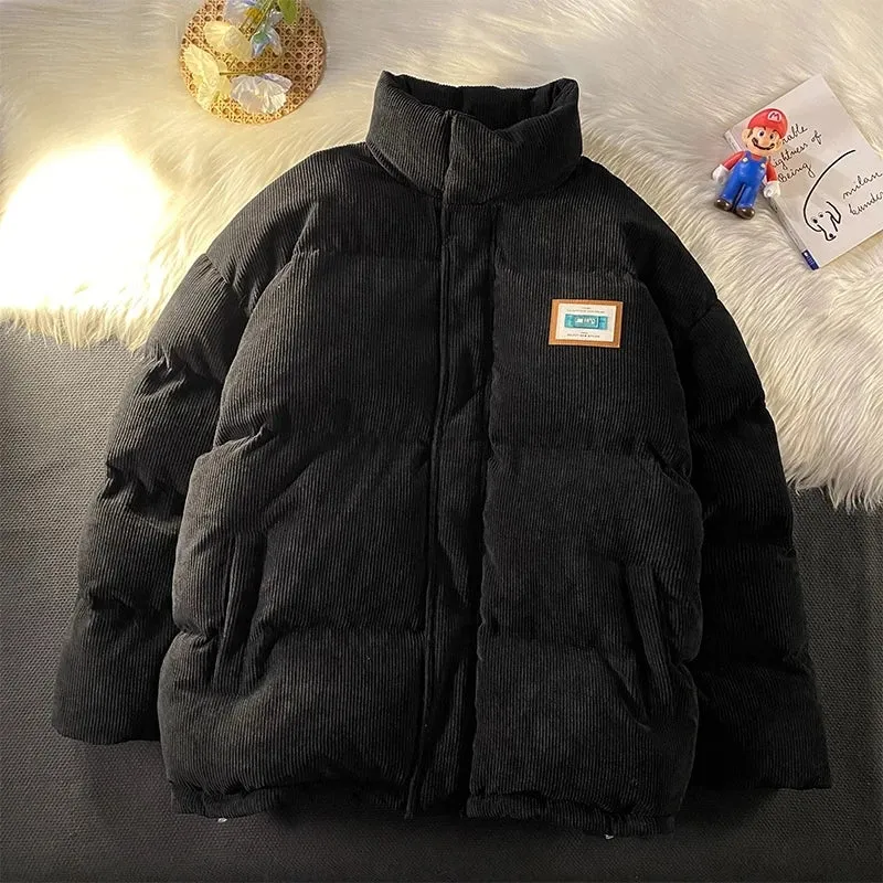Harajuku Men's Warm Parkas Winter Coat Corduroy Cotton Oversize Male Winter Jackets Windbreaker Padded Coat Woman Parkas