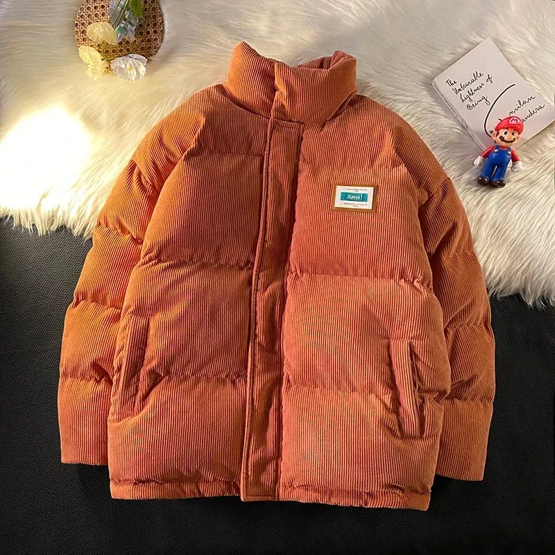 Harajuku Men's Warm Parkas Winter Coat Corduroy Cotton Oversize Male Winter Jackets Windbreaker Padded Coat Woman Parkas