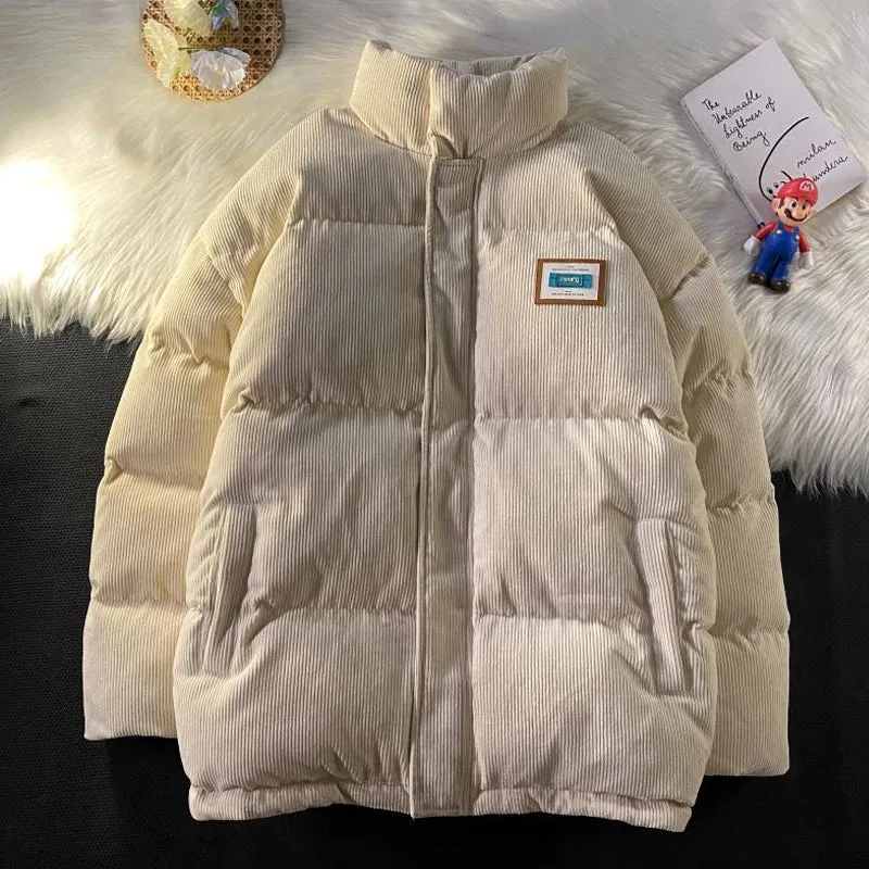 Harajuku Men's Warm Parkas Winter Coat Corduroy Cotton Oversize Male Winter Jackets Windbreaker Padded Coat Woman Parkas