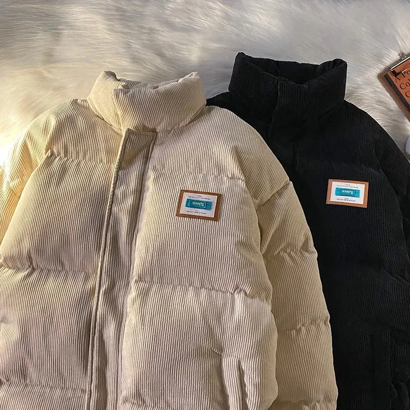 Harajuku Men's Warm Parkas Winter Coat Corduroy Cotton Oversize Male Winter Jackets Windbreaker Padded Coat Woman Parkas