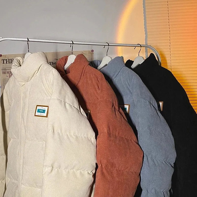Harajuku Men's Warm Parkas Winter Coat Corduroy Cotton Oversize Male Winter Jackets Windbreaker Padded Coat Woman Parkas