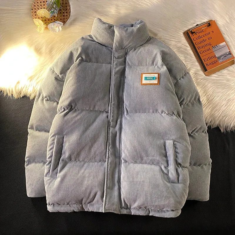 Harajuku Men's Warm Parkas Winter Coat Corduroy Cotton Oversize Male Winter Jackets Windbreaker Padded Coat Woman Parkas