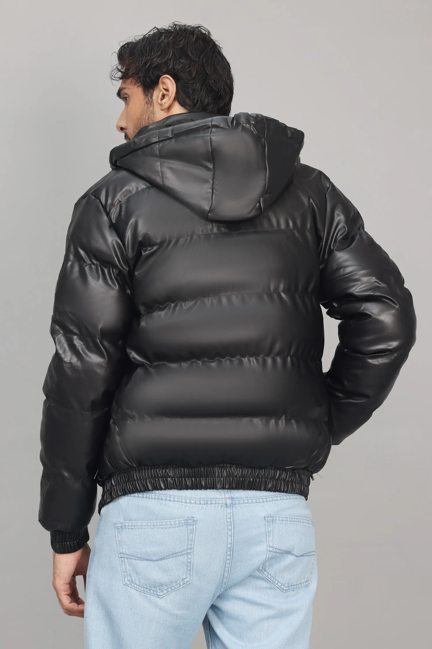 HOODED PUFFER JACKET-BLACK