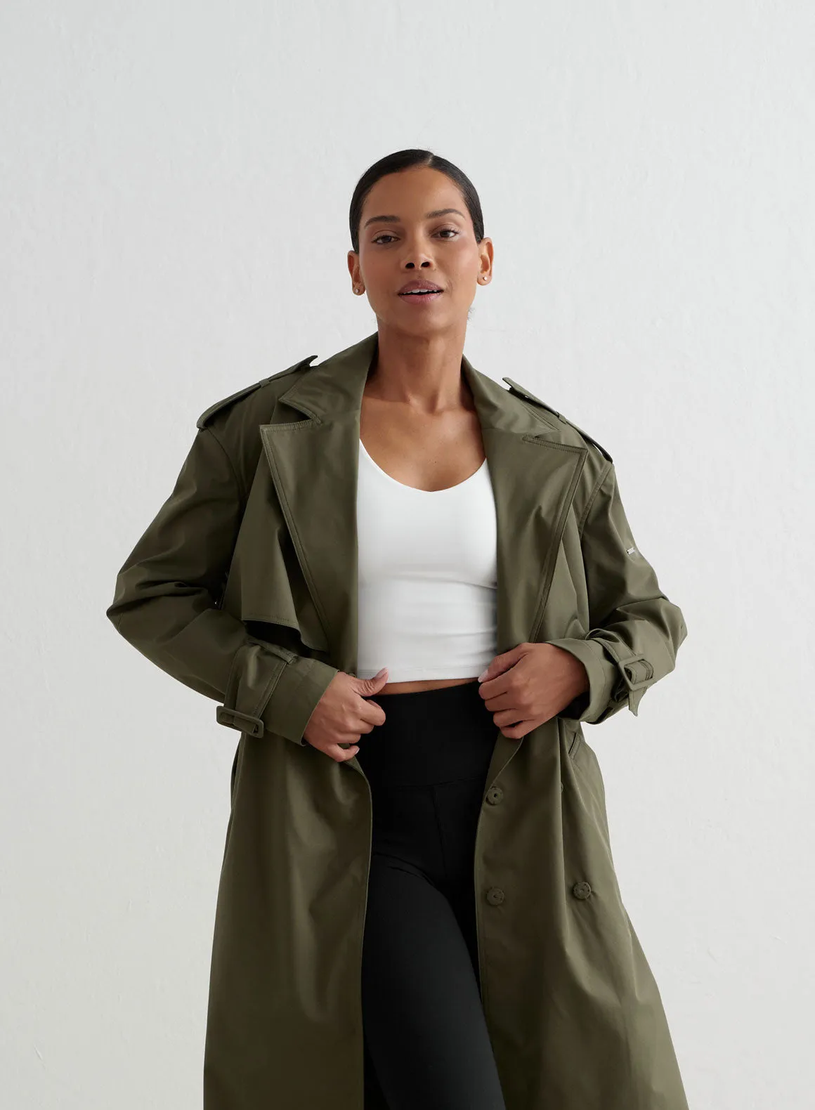 Khaki Recycled Tech Trench Coat