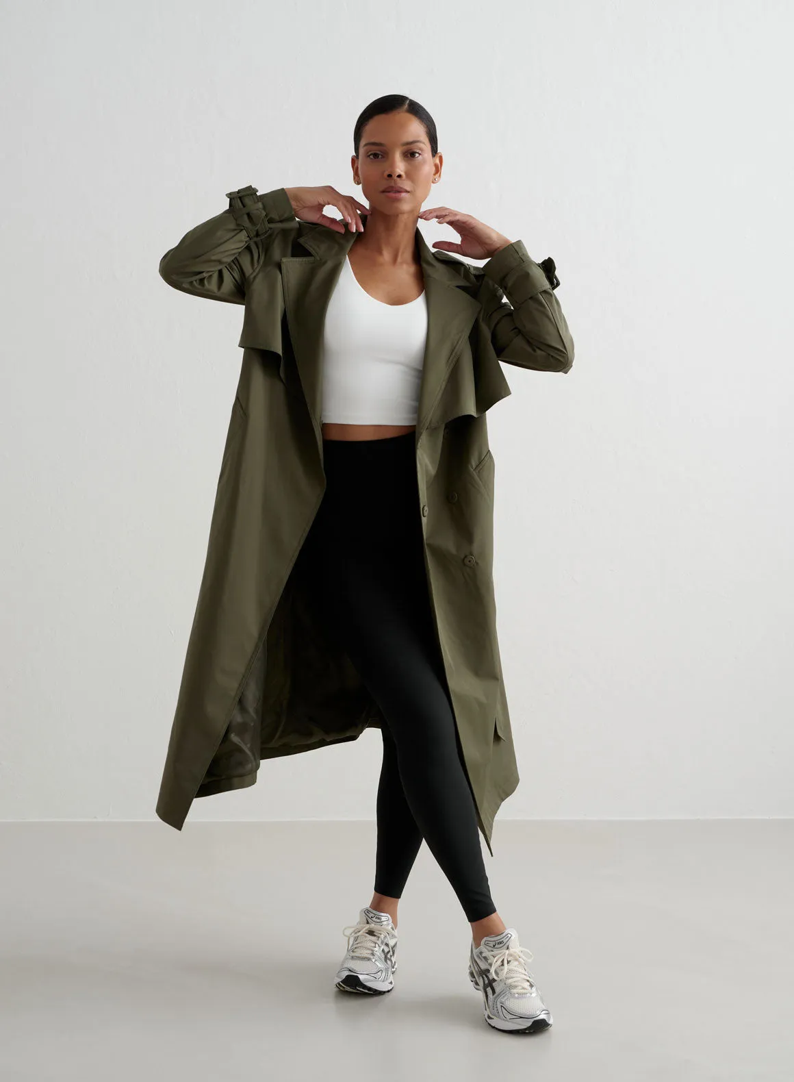 Khaki Recycled Tech Trench Coat