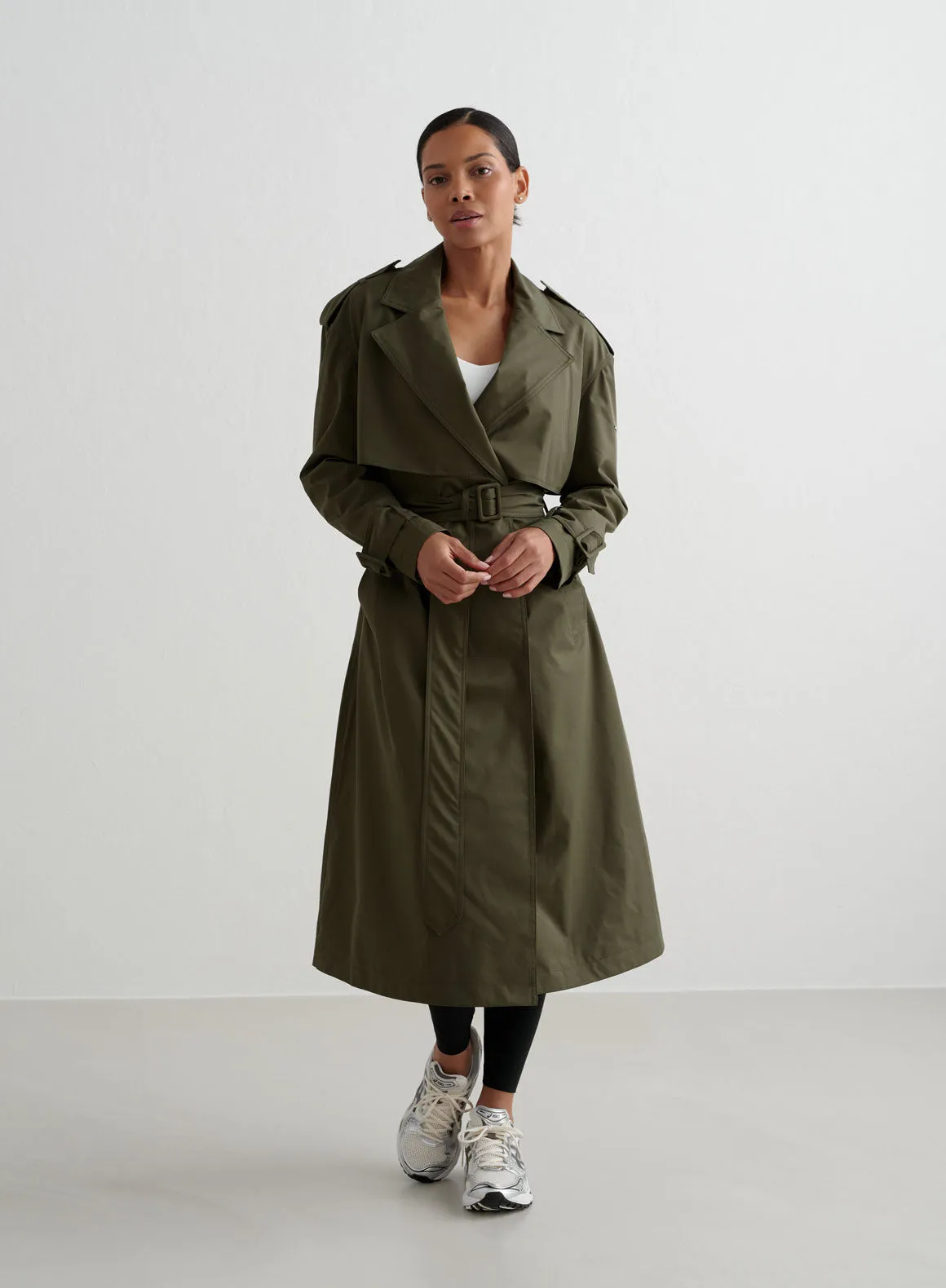 Khaki Recycled Tech Trench Coat