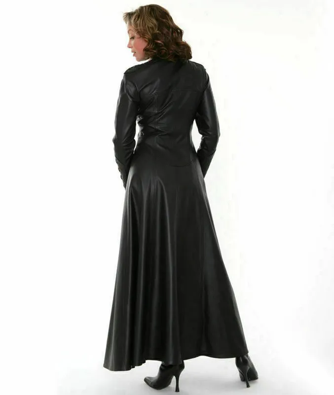 Ladies Black Genuine Lambskin Trench Coat Steampunk