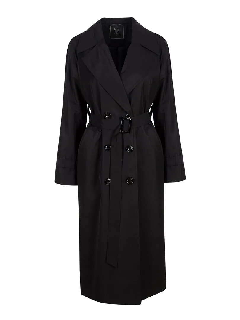 Long Trench Coat with Sleeve and Shoulder Belt Detail - Black