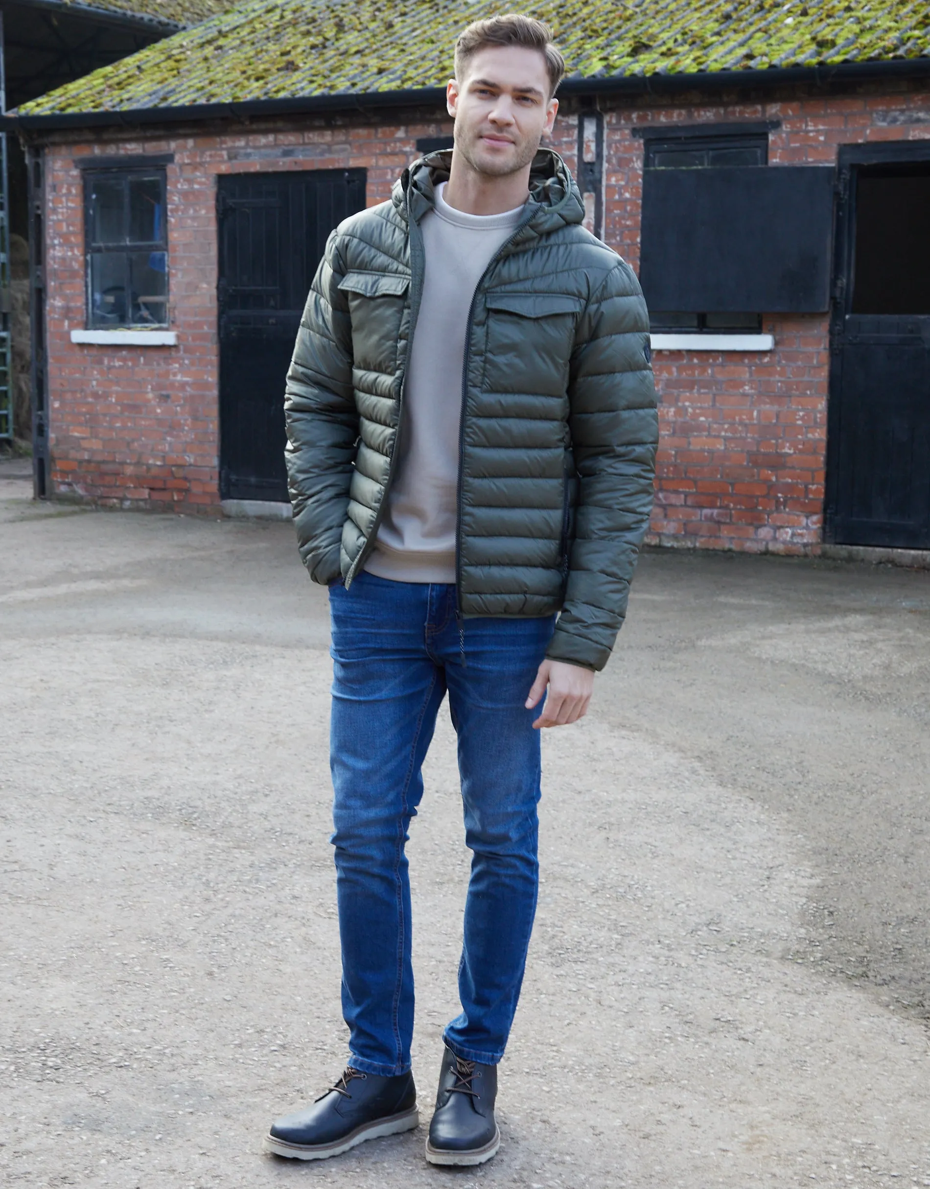 Men's Khaki Hooded Puffer Jacket