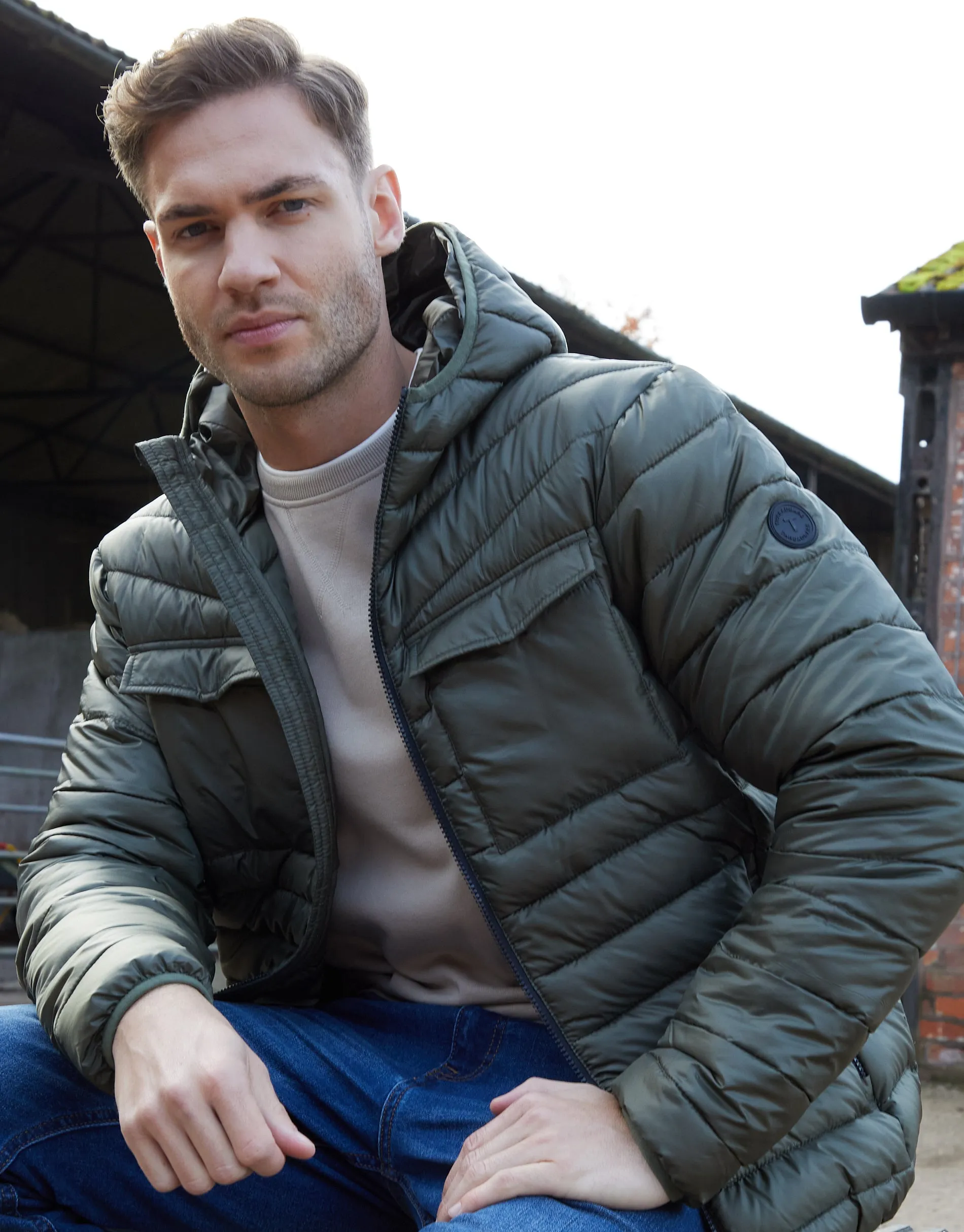 Men's Khaki Hooded Puffer Jacket