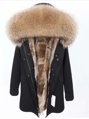 Men's Winter Casual Buttoned Hooded Parka With Raccoon Fur