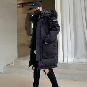 Men's Winter Casual Long Parka With Fur Collar