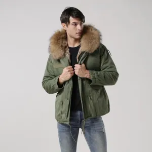 Men's Winter Casual Polyester Slim Parka With Fur
