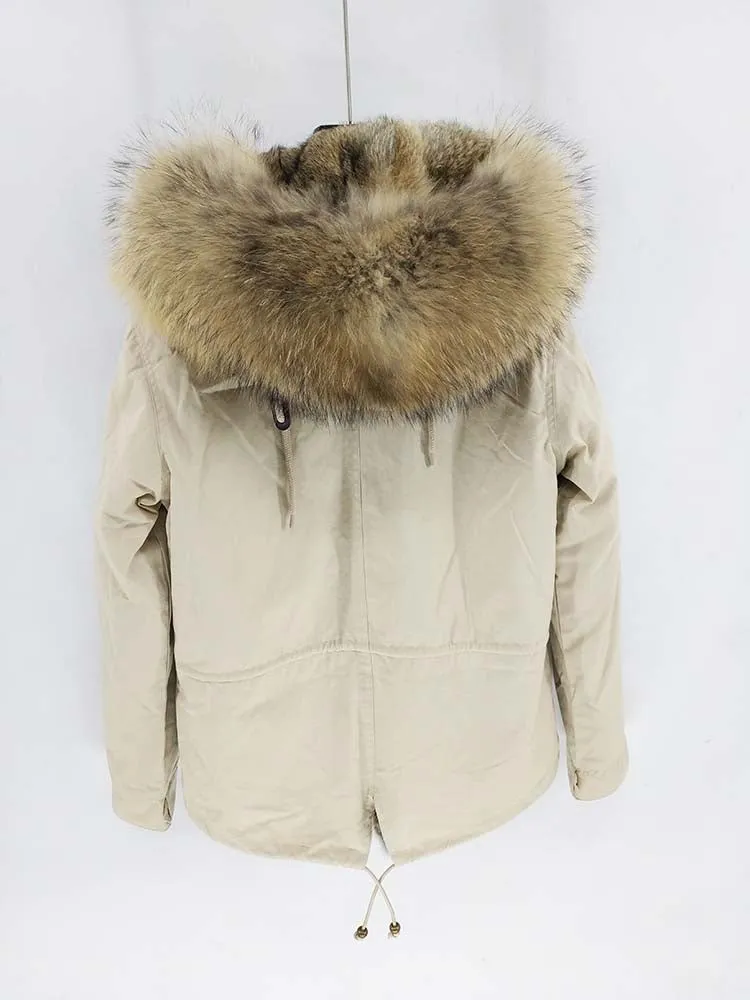 Men's Winter Casual Polyester Slim Parka With Fur