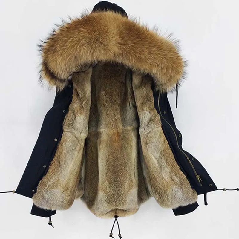 Men's Winter Casual Polyester Slim Parka With Fur