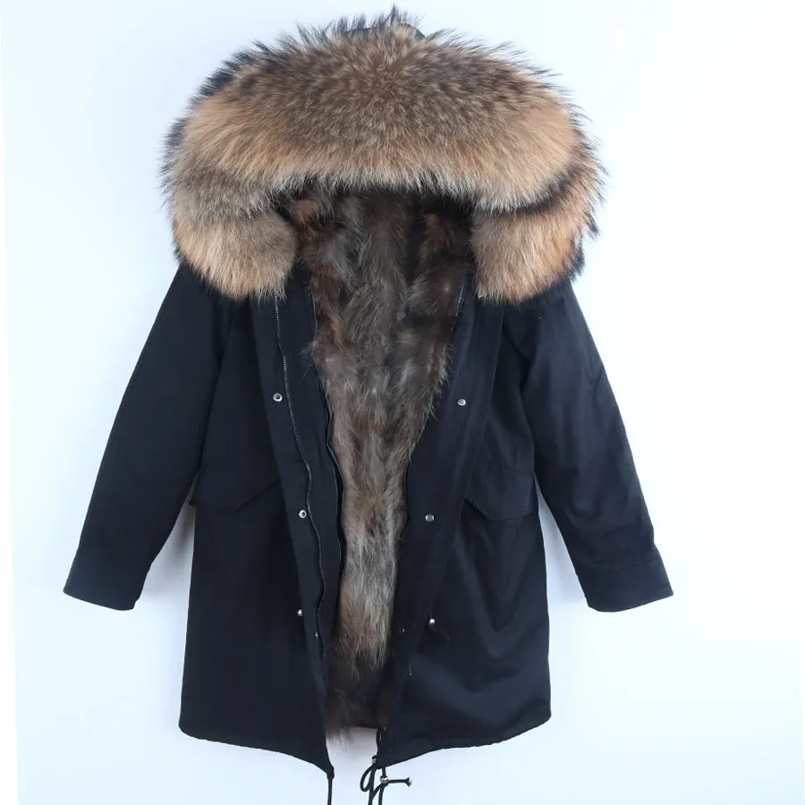 Men's Winter Casual Warm Acrylic Thick Slim Parka With Raccoon Fur