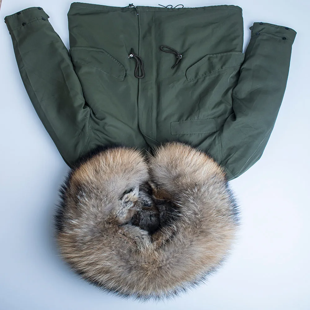 Men's Winter Casual Warm Acrylic Thick Slim Parka With Raccoon Fur