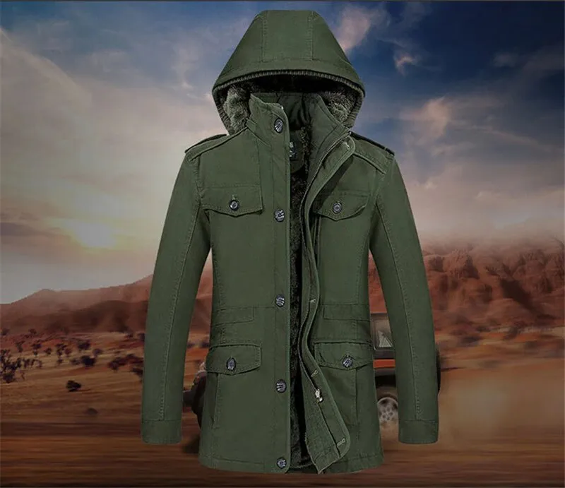 Men's Winter Casual Warm Fleece Hooded Parka