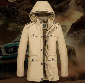 Men's Winter Casual Warm Fleece Hooded Parka