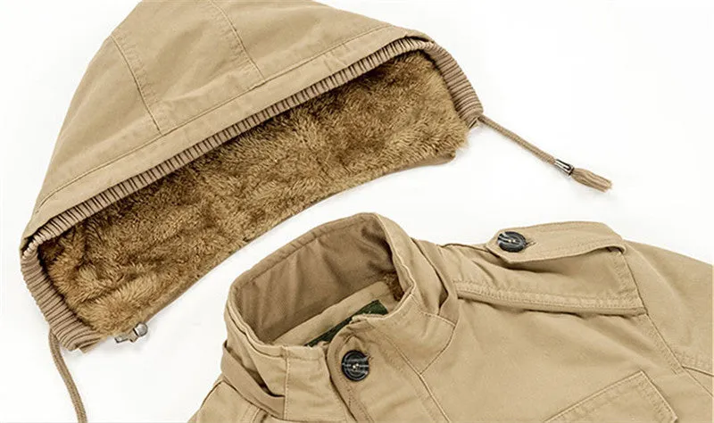 Men's Winter Casual Warm Fleece Hooded Parka