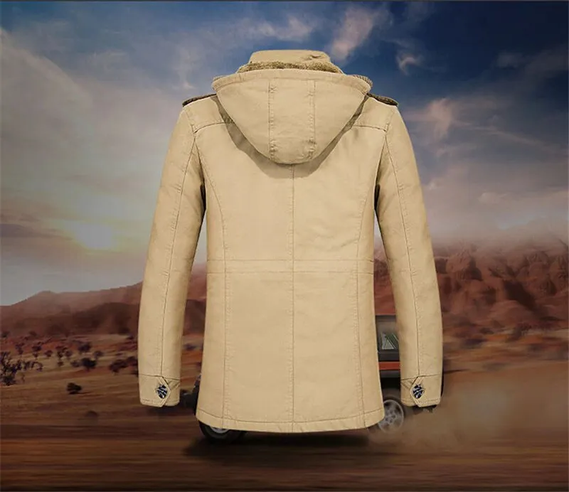 Men's Winter Casual Warm Fleece Hooded Parka
