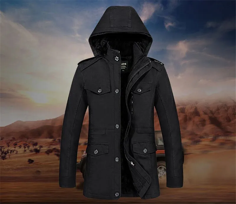 Men's Winter Casual Warm Fleece Hooded Parka