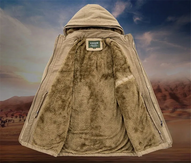 Men's Winter Casual Warm Fleece Hooded Parka