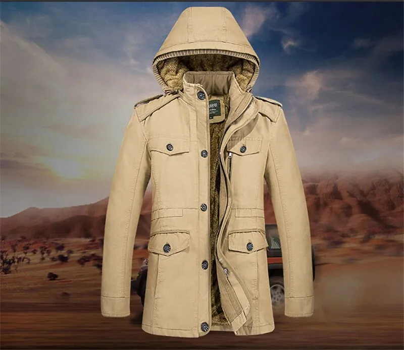 Men's Winter Casual Warm Fleece Hooded Parka